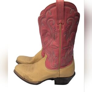 Ariat Women Tan Pink Leather Square Toe Western Boots Style 15881 Size 9 B